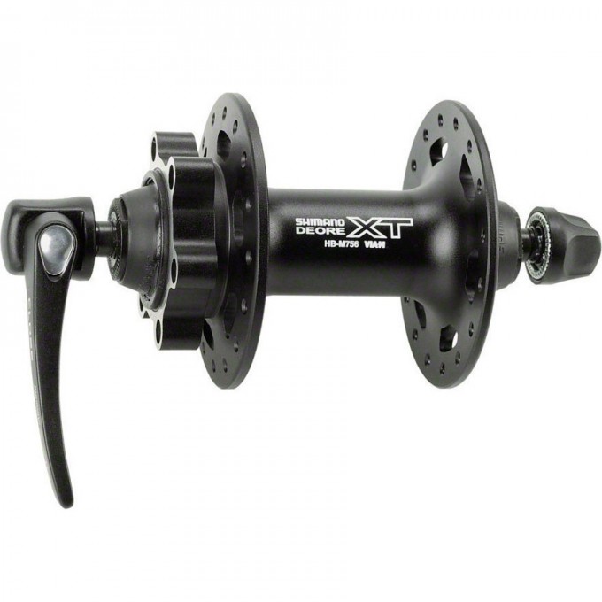 Втулка передняя SHIMANO DEORE XT, M756, 32 отверстий, 6-болт, QR, черный EHBM756BL Втулка передняя SHIMANO DEORE XT, M756, 32 отверстий, 6-болт, QR, черный EHBM756BL